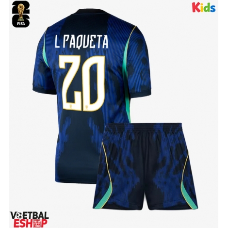 Brazilië Lucas Paqueta #20 Uit tenue Kids WK 2026 Korte Mouw (+ Korte broeken)