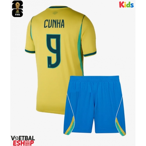 Brazilië Matheus Cunha #9 Thuis tenue Kids WK 2026 Korte Mouw (+ Korte broeken)