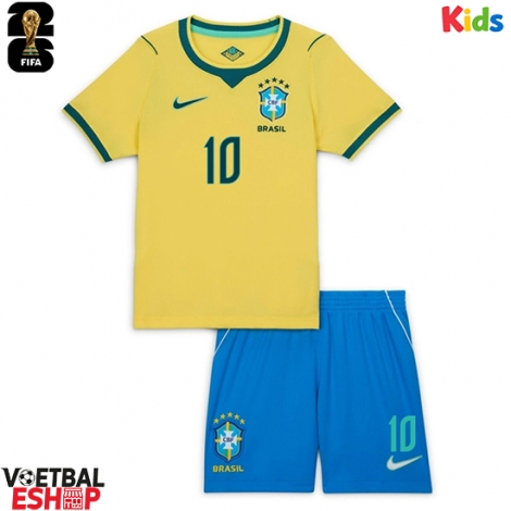 Brazilië Vinicius Junior #10 Thuis tenue Kids WK 2026 Korte Mouw (+ Korte broeken)