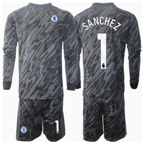 Chelsea Robert Sanchez #1 Keeper Uit tenue Kids 2024-25 Lange Mouw (+ Korte broeken)
