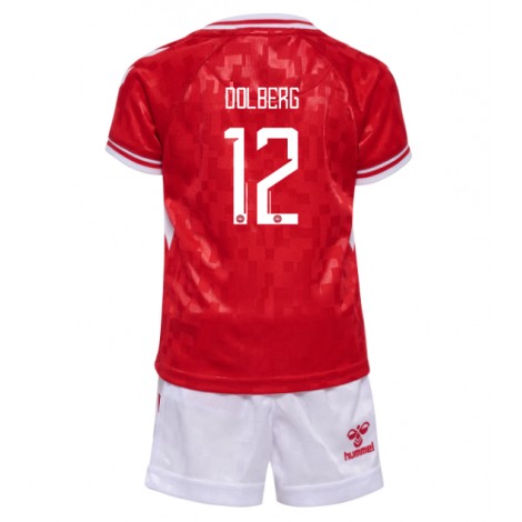 Denemarken Kasper Dolberg #12 Thuis tenue Kids EK 2024 Korte Mouw (+ Korte broeken)