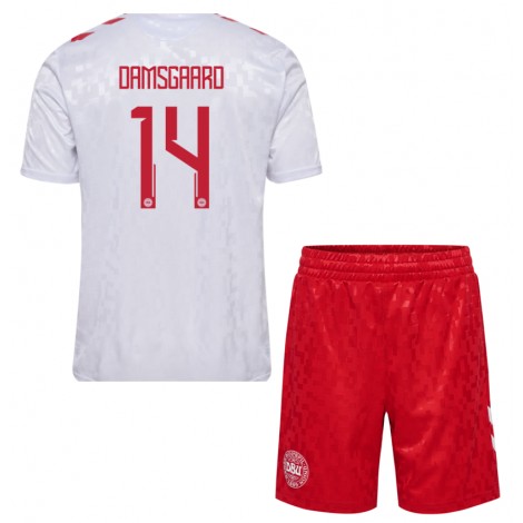 Denemarken Mikkel Damsgaard #14 Uit tenue Kids EK 2024 Korte Mouw (+ Korte broeken)
