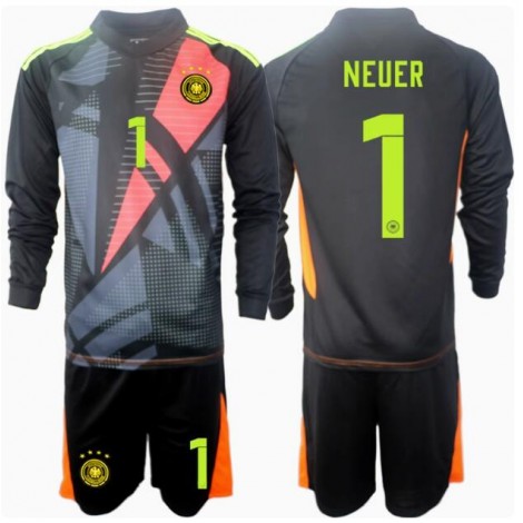 Duitsland Manuel Neuer #1 Keeper Thuis tenue Kids EK 2024 Lange Mouw (+ Korte broeken)