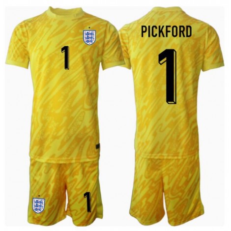 Engeland Jordan Pickford #1 Keeper Uit tenue Kids EK 2024 Korte Mouw (+ Korte broeken)