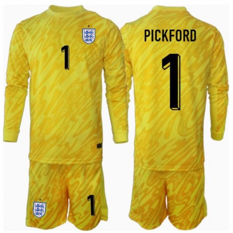 Engeland Jordan Pickford #1 Keeper Uit tenue Kids EK 2024 Lange Mouw (+ Korte broeken)