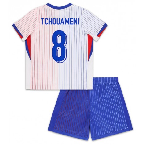 Frankrijk Aurelien Tchouameni #8 Uit tenue Kids EK 2024 Korte Mouw (+ Korte broeken)
