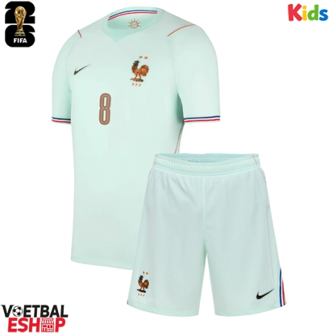 Frankrijk Aurelien Tchouameni #8 Uit tenue Kids WK 2026 Korte Mouw (+ Korte broeken)