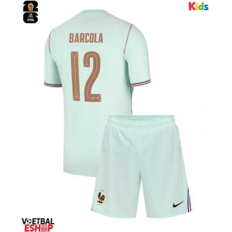 Frankrijk Bradley Barcola #12 Uit tenue Kids WK 2026 Korte Mouw (+ Korte broeken)