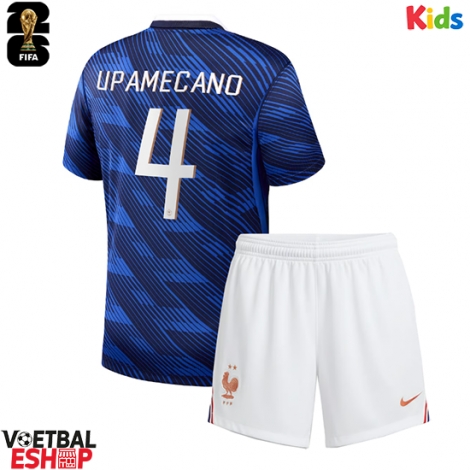 Frankrijk Dayot Upamecano #4 Thuis tenue Kids WK 2026 Korte Mouw (+ Korte broeken)