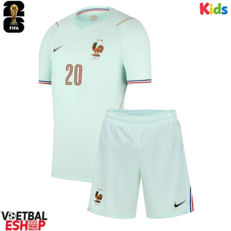 Frankrijk Desire Doue #20 Uit tenue Kids WK 2026 Korte Mouw (+ Korte broeken)