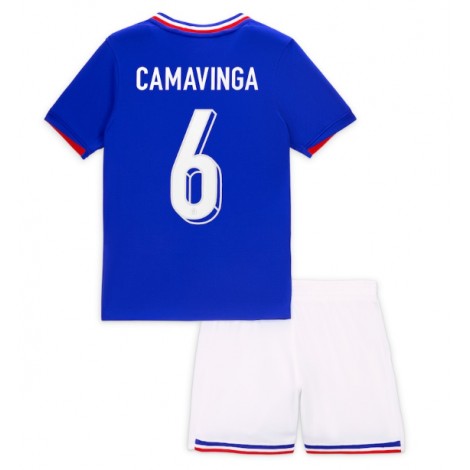 Frankrijk Eduardo Camavinga #6 Thuis tenue Kids EK 2024 Korte Mouw (+ Korte broeken)