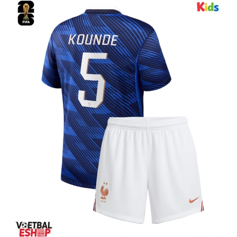 Frankrijk Jules Kounde #5 Thuis tenue Kids WK 2026 Korte Mouw (+ Korte broeken)