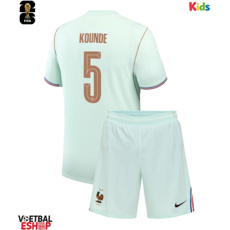 Frankrijk Jules Kounde #5 Uit tenue Kids WK 2026 Korte Mouw (+ Korte broeken)