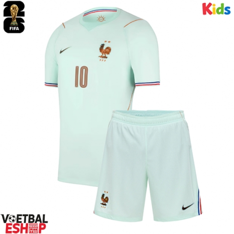 Frankrijk Kylian Mbappe #10 Uit tenue Kids WK 2026 Korte Mouw (+ Korte broeken)