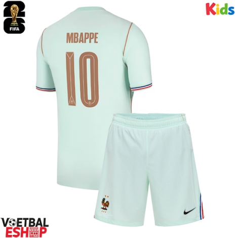 Frankrijk Kylian Mbappe #10 Uit tenue Kids WK 2026 Korte Mouw (+ Korte broeken)