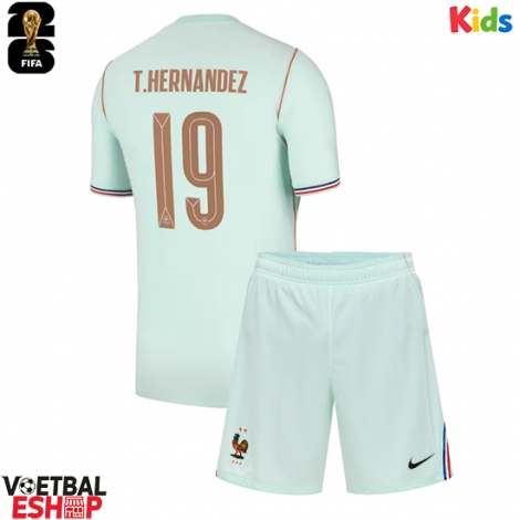 Frankrijk Theo Hernandez #19 Uit tenue Kids WK 2026 Korte Mouw (+ Korte broeken)