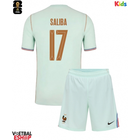 Frankrijk William Saliba #17 Uit tenue Kids WK 2026 Korte Mouw (+ Korte broeken)