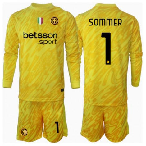 Inter Milan Yann Sommer #1 Keeper Uit tenue Kids 2024-25 Lange Mouw (+ Korte broeken)