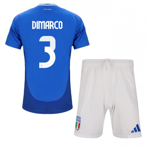 Italië Federico Dimarco #3 Thuis tenue Kids EK 2024 Korte Mouw (+ Korte broeken)