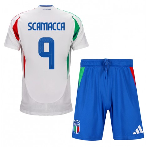 Italië Gianluca Scamacca #9 Uit tenue Kids EK 2024 Korte Mouw (+ Korte broeken)