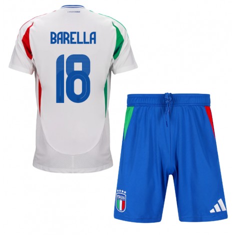 Italië Nicolo Barella #18 Uit tenue Kids EK 2024 Korte Mouw (+ Korte broeken)
