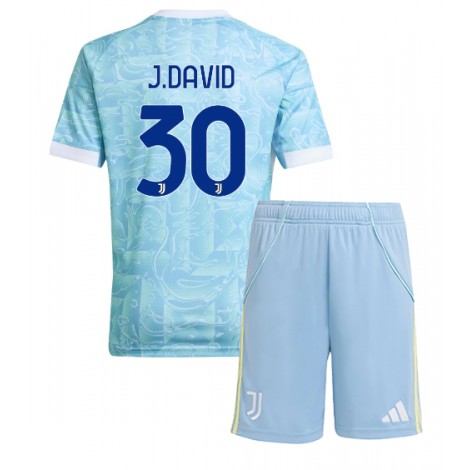 Juventus Jonathan David #30 Uit tenue Kids 2025-26 Korte Mouw (+ Korte broeken)