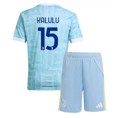 Juventus Pierre Kalulu #15 Uit tenue Kids 2025-26 Korte Mouw (+ Korte broeken)
