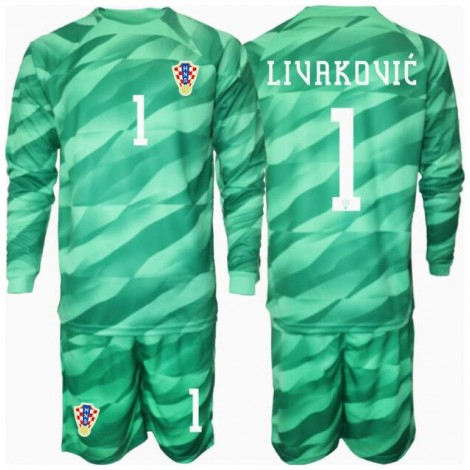 Kroatië Dominik Livakovic #1 Keeper Uit tenue Kids EK 2024 Lange Mouw (+ Korte broeken)