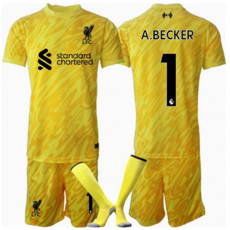 Liverpool Alisson Becker #1 Keeper Derde tenue Kids 2024-25 Korte Mouw (+ Korte broeken)