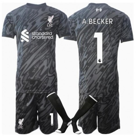 Liverpool Alisson Becker #1 Keeper Thuis tenue Kids 2024-25 Korte Mouw (+ Korte broeken)