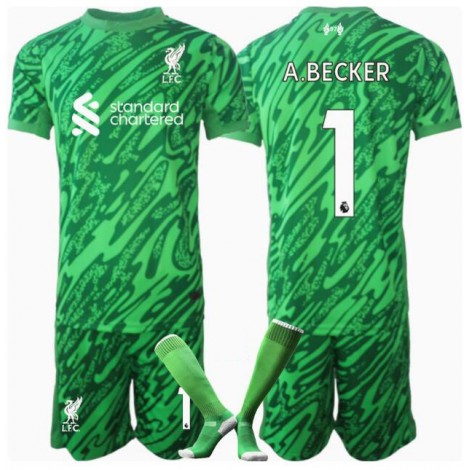 Liverpool Alisson Becker #1 Keeper Uit tenue Kids 2024-25 Korte Mouw (+ Korte broeken)