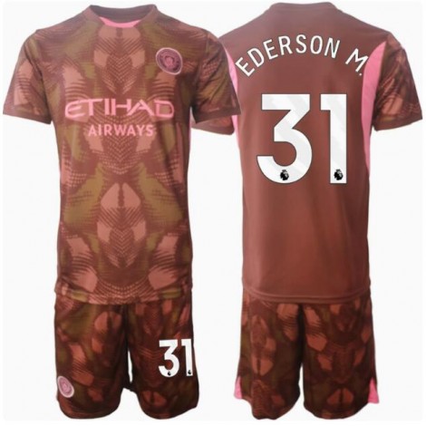 Manchester City Ederson Moraes #31 Keeper Thuis tenue Kids 2024-25 Korte Mouw (+ Korte broeken)