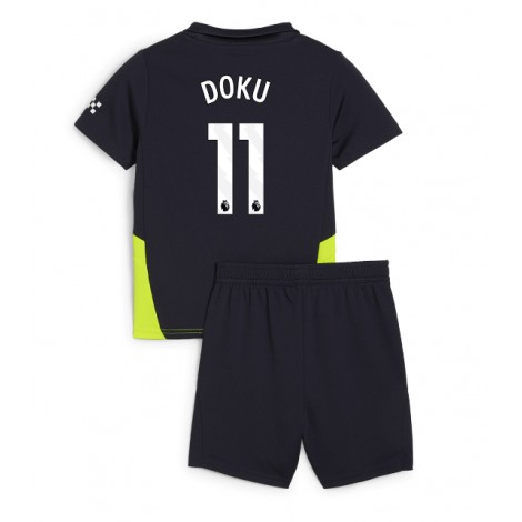 Manchester City Jeremy Doku #11 Uit tenue Kids 2024-25 Korte Mouw (+ Korte broeken)