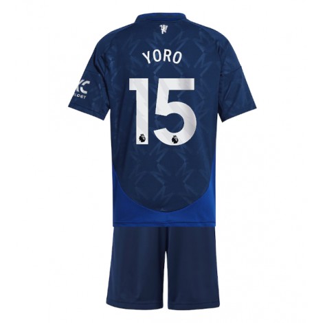 Manchester United Leny Yoro #15 Uit tenue Kids 2024-25 Korte Mouw (+ Korte broeken)