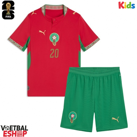 Marokko Ayoub El Kaabi #20 Thuis tenue Kids WK 2026 Korte Mouw (+ Korte broeken)