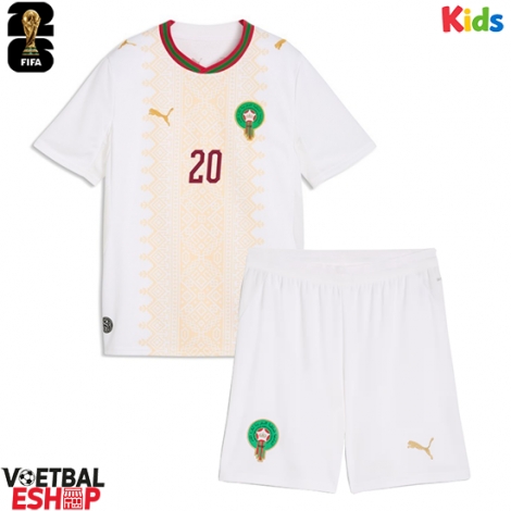 Marokko Ayyoub Bouaddi #6 Uit tenue Kids WK 2026 Korte Mouw (+ Korte broeken)