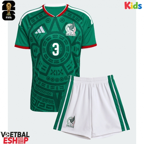 Mexico Cesar Montes #3 Thuis tenue Kids WK 2026 Korte Mouw (+ Korte broeken)