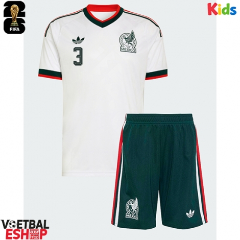Mexico Cesar Montes #3 Uit tenue Kids WK 2026 Korte Mouw (+ Korte broeken)