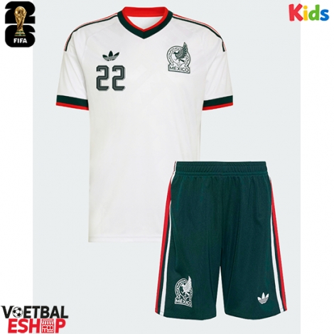 Mexico Hirving Lozano #22 Uit tenue Kids WK 2026 Korte Mouw (+ Korte broeken)
