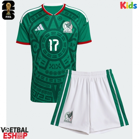 Mexico Orbelin Pineda #17 Thuis tenue Kids WK 2026 Korte Mouw (+ Korte broeken)