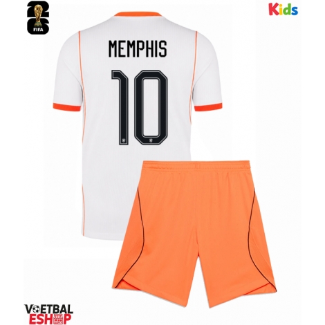Nederland Memphis Depay #10 Uit tenue Kids WK 2026 Korte Mouw (+ Korte broeken)