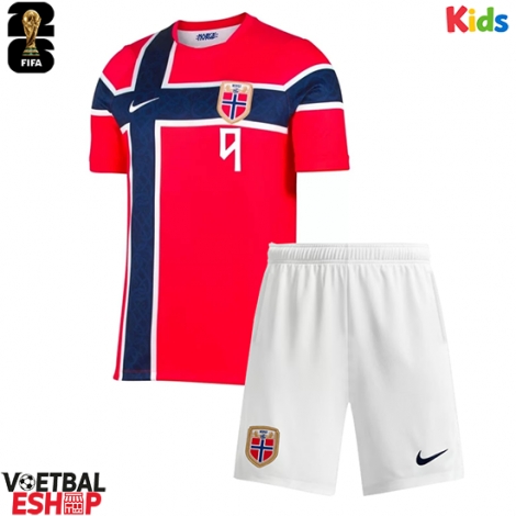 Noorwegen Erling Haaland #9 Thuis tenue Kids WK 2026 Korte Mouw (+ Korte broeken)