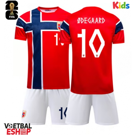 Noorwegen Martin Odegaard #10 Thuis tenue Kids WK 2026 Korte Mouw (+ Korte broeken)