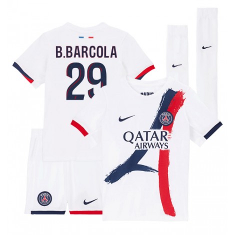 Paris Saint-Germain Bradley Barcola #29 Uit tenue Kids 2025-26 Korte Mouw (+ Korte broeken)