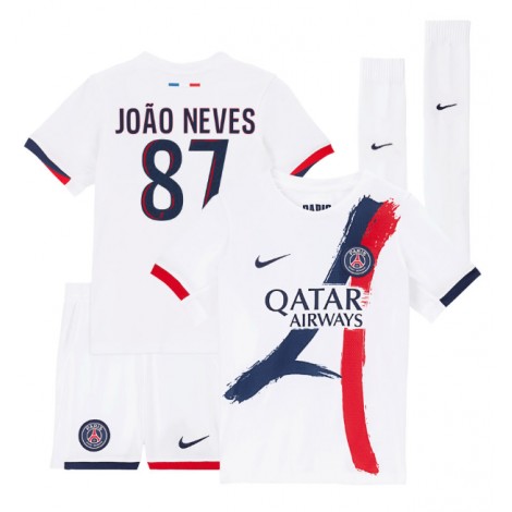Paris Saint-Germain Joao Neves #87 Uit tenue Kids 2024-25 Korte Mouw (+ Korte broeken)