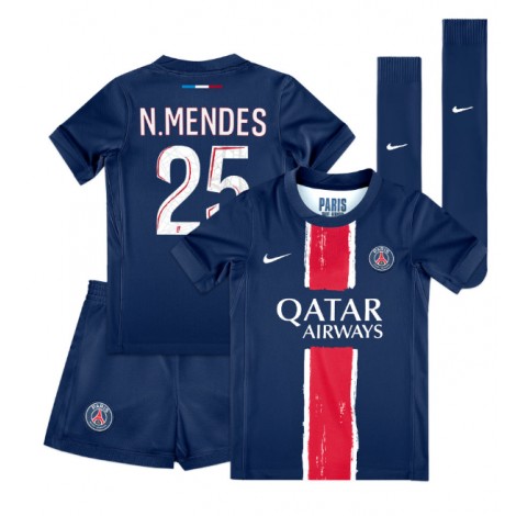 Paris Saint-Germain Nuno Mendes #25 Thuis tenue Kids 2024-25 Korte Mouw (+ Korte broeken)