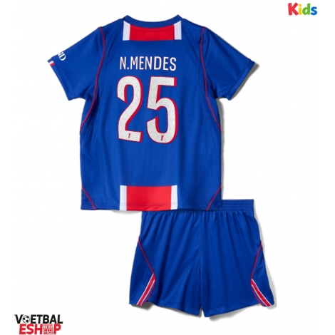 Paris Saint-Germain Nuno Mendes #25 Thuis tenue Kids 2026-27 Korte Mouw (+ Korte broeken)