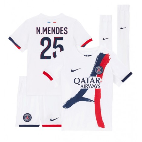 Paris Saint-Germain Nuno Mendes #25 Uit tenue Kids 2024-25 Korte Mouw (+ Korte broeken)