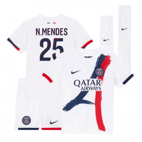 Paris Saint-Germain Nuno Mendes #25 Uit tenue Kids 2025-26 Korte Mouw (+ Korte broeken)
