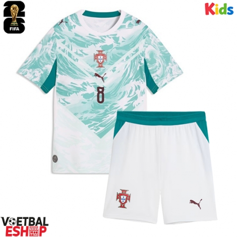 Portugal Bruno Fernandes #8 Uit tenue Kids WK 2026 Korte Mouw (+ Korte broeken)